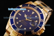 Rolex Submariner Swiss ETA 2836 Movement Gold Case with Blue Dial and Blue Bezel