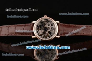 Cartier Rotonde De Swiss Manual Winding Rose Gold Case with Brown Leather Bracelet and Skeleton Dial