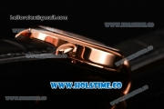 Cartier Rotonde De Asia Manual Winding Rose Gold Case with Black Roman Numeral Markers White Dial and Black Leather Strap