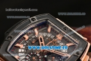 Hublot MP-06 Senna Chrono Miyota OS20 Quartz Rose Gold Case with Skeleton Dial PVD Bezel and Brown Leather Strap