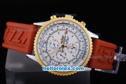 Breitling Navitimer Automatic Movement Gold Bezel with White Dial and Red Rubber Strap