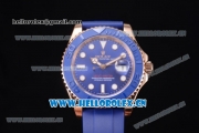 Rolex Yacht-Master 40 Miyota 8215 Automatic Rose Gold Case with Blue Dial and Dot Markers Blue Rubber Strap