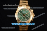 Rolex Cosmograph Daytona Clone Rolex 4130 Automatic Yellow Gold Case/Bracelet with Green Dial and Stick Markers - 1:1 Original (EF)