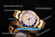 Rolex Yachtmaster II Chrono Swiss Valjoux 7750 Automatic Full Yellow Gold with White Dial Blue Bezel and Dot Markers (BP)