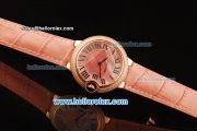 Cartier ballon bleu de Cartier Swiss Quartz Movement Rose Gold Case with Pink MOP Dial and Diamond Bezel-Pink Leather Strap