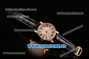 Cartier Rotonde De Miyota Quartz Rose Gold Case with White Dial Roman Numeral Markers and Black Leather Strap