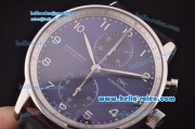 IWC Portuguese Chronograph Swiss Valjoux 7750 Automatic Steel Case with Blue Dial and Black Leather Strap