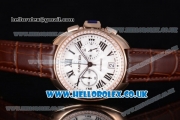 Cartier Cle de Cartier Chrono Japanese Miyota OS20 Quartz Rose Gold Case with White Dial Diamonds Bezel and Brown Leather Strap