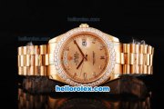 Rolex Day Date II Automatic Movement Full Rose Gold with Diamond Bezel-Diamond Markers and Rose Gold Dial