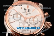 Patek Philippe Grand Complication Chrono Miyota OS20 Quartz Steel Case with White Dial and Rose Gold Bezel