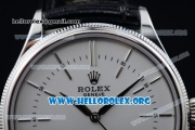 Rolex Cellini Clone Rolex 3132 Automatic Steel Case with White Dial Black Leather Strap - (BP)