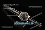 Cartier Rotonde De Miyota Quartz Steel Case with Black Dial Black Leather Strap and Roman Numeral Markers