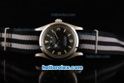 Rolex Explorer Automatic Movement Steel Case with Black Dial-Yellow Markers and Two Tone Nylon Strap