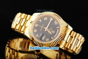 Rolex Day-Date II Swiss ETA 2836 Automatic Movement Full Gold with Black Dial and Gold Arabic Numeral Hour Markers