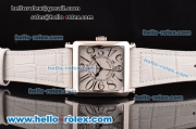 Franck Muller Master Square Swiss Quartz Steel Case with White Dial Numeral Markers and White Leather Strap