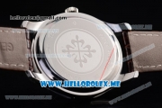 Patek Philippe Calatrava Miyota Quartz Steel Case with White Dial and Brown Leather Strap Stick Markers