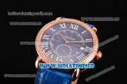 Cartier Rotonde De Asia Manual Winding Rose Gold Case with Diamonds Bezel Blue Dial and White Roman Numeral Markers