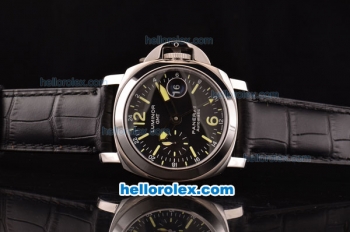 Panerai Luminor GMT PAM 244 Swiss Valjoux 7750 Automatic Steel Case with Black Dial and Black Leather Strap-1:1 Original