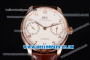 IWC Portuguese Clone IWC 52010 Automatic Rose Gold Case with White Dial Arabic Numeral Markers and Brown Leather Strap - 1:1 Original (ZF)