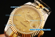 Rolex Datejust Automatic Movement ETA Coating Case with Gold Dial and Diamond Markers-Two Tone Strap