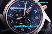 IWC Pilot Chronograph Swiss Valjoux 7750 Automatic Movement Steel Case with Blue Dial and Blue Leather Strap