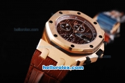 Audemars Piguet Royal Oak Offshore Don Ramon de la Cruz Swiss Valjoux 7750 Automatic Movement Run 12 Second Rose Gold Case with Brown Grid Dial and Numeral Markers