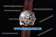 Parmigiani Tonda Tourbillon Asia ST25 Automatic Rose Gold Case with Black Dial and Brown Leather Strap Stick Markers