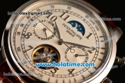 Patek Philippe Grand Complication Asia R10-Tourbillon Automatic Steel Case with White Dial Arabic Numeral Markers and Brown Leather Strap