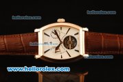 Vacheron Constantin Malte Swiss Tourbillon Manual Winding Rose Gold Case with White Dial and Brown Leather Strap