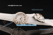 Cartier Ballon Bleu De Cartier Swiss ETA Quartz Steel Case with Diamond Bezel and White Dial-White Leather Strap