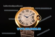 Cartier Ballon Bleu De Medium Asia 4813 Automatic Yellow Gold Case with Silver Dial Blue Leather Strap and Roman Numeral Markers (GF)