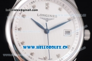 Longines Master Swiss ETA 2824 Automatic Steel Case with White Dial Diamonds Markers and Black Leather Strap (ZF)