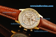 Breitling Navitimer Chronograph Miyota Quartz Movement Gold Case with White Dial and Gold Bezel-Brown Leather Strap