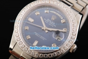 Rolex Day Date II Automatic Movement Full Steel with Diamond Bezel-Diamond Markers and Blue Dial