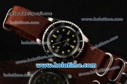 Rolex Sea-Dweller Vintage Asia 2813 Automatic Steel Case with Black Dial Yellow Markers and Brown Nylon Strap