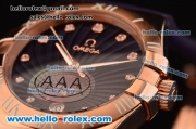 Omega Constellation Swiss ETA Quartz Rose Gold Case with Purple Dial and Purple Rubber Strap