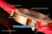 Cartier Ronde Louis Cartier Miyota 1L45 Quartz Rose Gold Case with Red Leather Strap and Diamonds Bezel