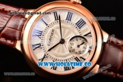 Cartier Ballon Bleu De Small Swiss Quartz Rose Gold Case with White Dial Black Roman Numeral Markers and Brown Leather Strap