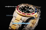 Rolex GMT Master II Swiss ETA 2836 Automatic Movement Black Dial with Diamond Bezel and Two Tone Strap