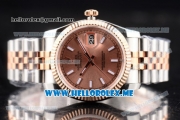 Rolex Datejust Clone Rolex 3135 Automatic Two Tone Case/Bracelet with Rose Gold Dial and Stick Markers (BP)