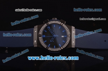 Hublot Classic Fusion Chronograph Miyota Quartz PVD Case - Diamond Bezel with Black Dial and Blue Rubber Strap - 7750 Coating