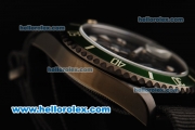 Rolex Submariner Automatic Movement PVD Case with Black Dial - Green Bezel and Black Nylon Strap