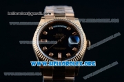 Rolex Day-Date Swiss ETA 2836 Automatic 18K Rose Gold Case with Black Dial Diamonds Markers and 18K Rose Gold Bracelet (BP)