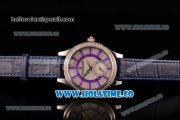 Jaeger-LeCoultre Lady Miyota Quartz Steel Case with White MOP Dial Purple Stick Markers and Blue Leather Strap - Diamonds Bezel