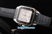 Cartier Santos 100 Chronograph Swiss Valjoux 7750 Movement White Dial with Black Rome Numeral Marker and Black Rubber Strap
