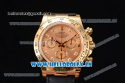 Rolex Cosmograph Daytona Clone Rolex 4130 Automatic Yellow Gold Case with Rose Gold Dial Diamonds Markers and Black Leather Strap (EF)