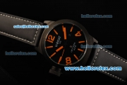 U-Boat Italo Fontana Left Hook Automatic Movement PVD Case with Black Dial and Orange Markers - Black Leather Strap