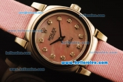 Rolex Cellini Swiss Quartz Steel Case with Pink MOP Dial and Diamond Markers-Pink Leather Strap