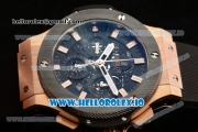 Hublot Aero Bang Chrono Swiss Valjoux 7750 Automatic Rose Gold/PVD Case Black Dial With Stick Markers Black Rubberr Strap