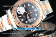 Rolex Yacht-Master Clone Rolex 3135 Automatic Rose Gold Case Black Dial Dots Markers and Two Tone Bracelet -1:1 Original